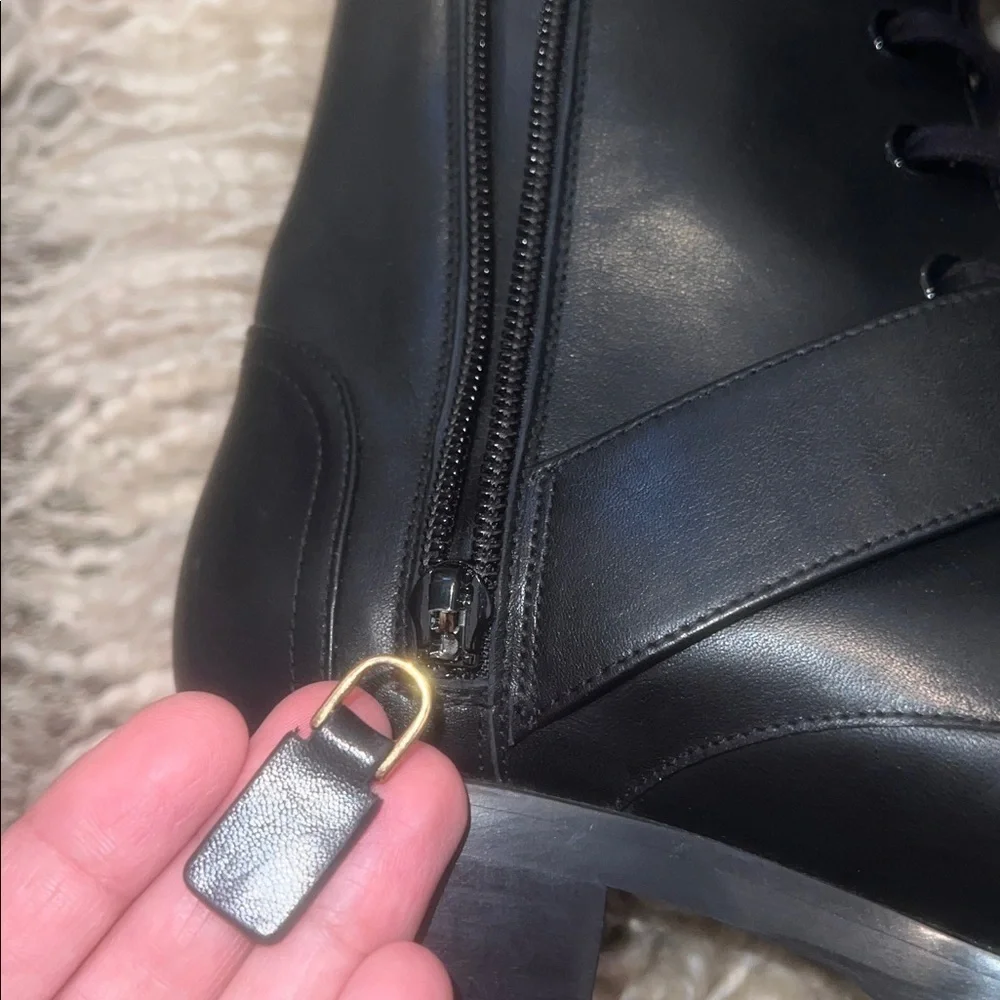 Stuart Weitzman Pearlring Leather Ankle Combat Bootie Black